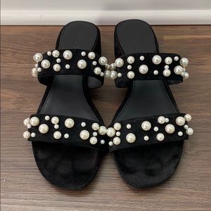 J.crew 2-strap Slide Sandals w/Pearl Embellishment